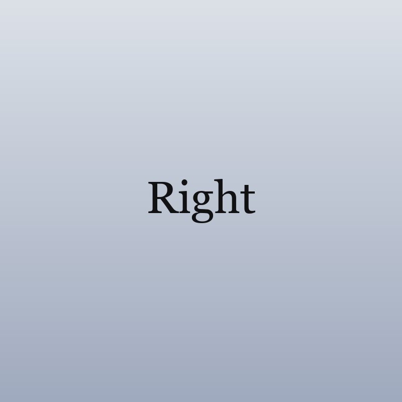 Sample illustration with the word Right on a cool gradient, placed on the right with text flowing on its left